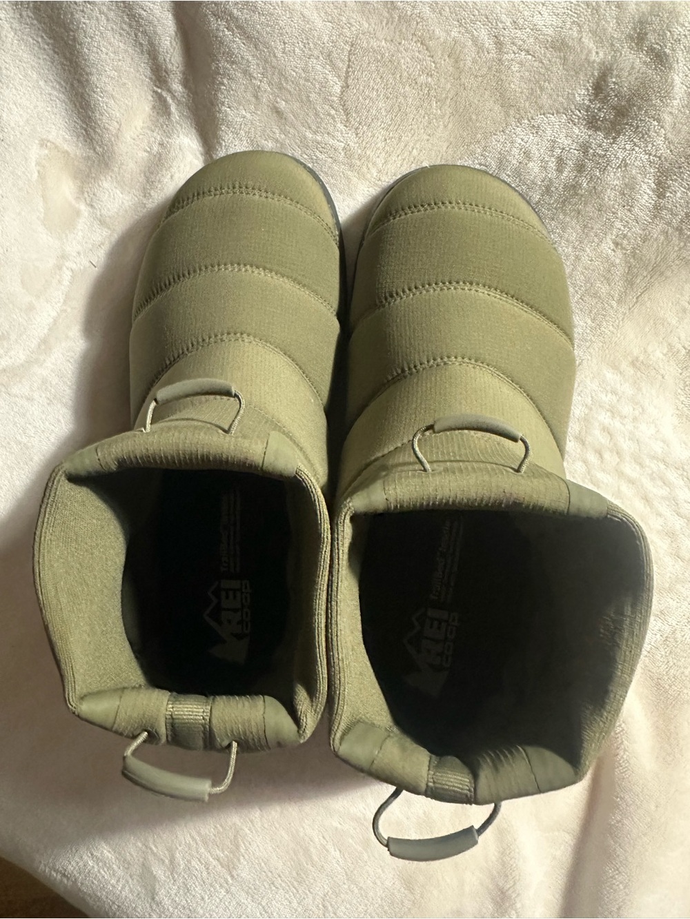 REI Olive Green Quilted Slip-On Boots